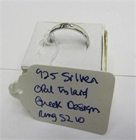 925 Opal Inlaid Greek Design Ring SZ 10