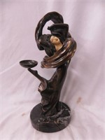 BRONZE DECO LADY ON MARBLE BASE 11.5"T