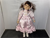 16" Porcelain Doll Pink Dress