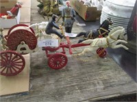 Vintage cast Iron Horse drawn Fire Hose Reel