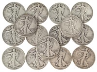 15 Walking Liberty Silver Half Dollars, US Coins