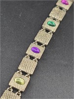 Vintage Unsigned Multi Gemstone Bracelet 8 In