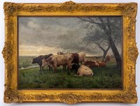 Otto Weber Cows in Landscape Oil on Canvas