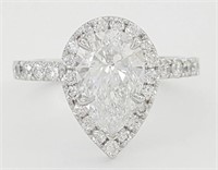 2.50 Ct Lab Grown Pear Cut Halo Diamond Ring 14k