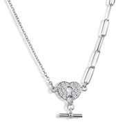 Sterling Silver Paperclip Rolo Heart Necklace