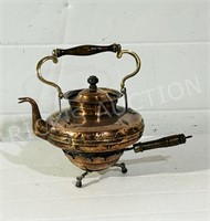 antique copper & brass kettle on stand