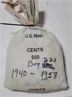 Bag Of 5,000 Wheat Cents 1940-1958