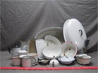 Vintage White Enamel Pots & Pans Collection