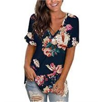 SAMPEEL Womens Summer Floral Tops V Neck Shirts