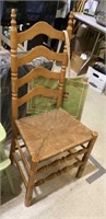 Vintage ladder back chair with rattan seat