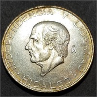 1957 MEXICO 5 PESOS - 72% Silver GEM BU!