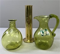 Jamestown VA Pitcher; Denbigh Vase; Hand Blown Vas