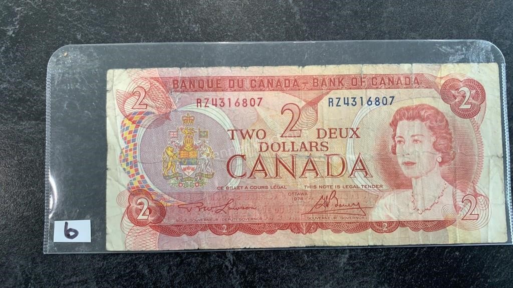 1974 Canadian 2 Dollar Bill
