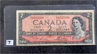 1954 Canadian 2 Dollar Bill