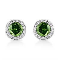 Cute .33ct Green Diamond Modern Milgrain Earrings