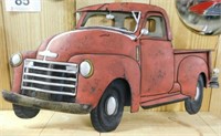 Metal 3D old red pickup truck metal wall art, 26"w
