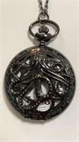 New pocket watch black octopus on 32 inch chain