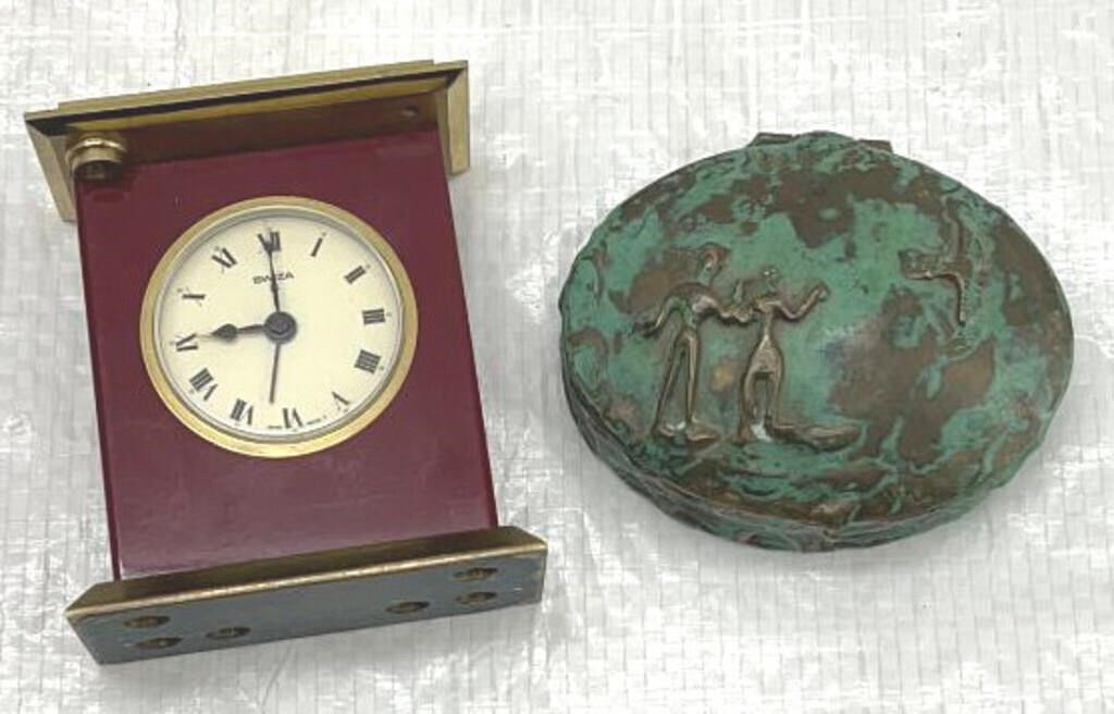 Vintage Swiza Alarm Clock & Cervantes Jewelry Box