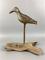 Tinny Shorebird on Wooden Base, 11.5"L x 17"T,