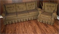 3 cushion sofa and matching armchair; as is