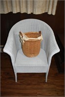 Metal and wicker patio chair with basket; as is