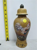 Rooster covered canister/vase 10'' tall