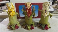 3 CORN CANDLE HOLDERS, NIB, 8" TALL