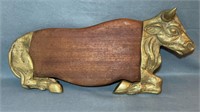 Wood & Brass Wall Hanging Bull, 26”