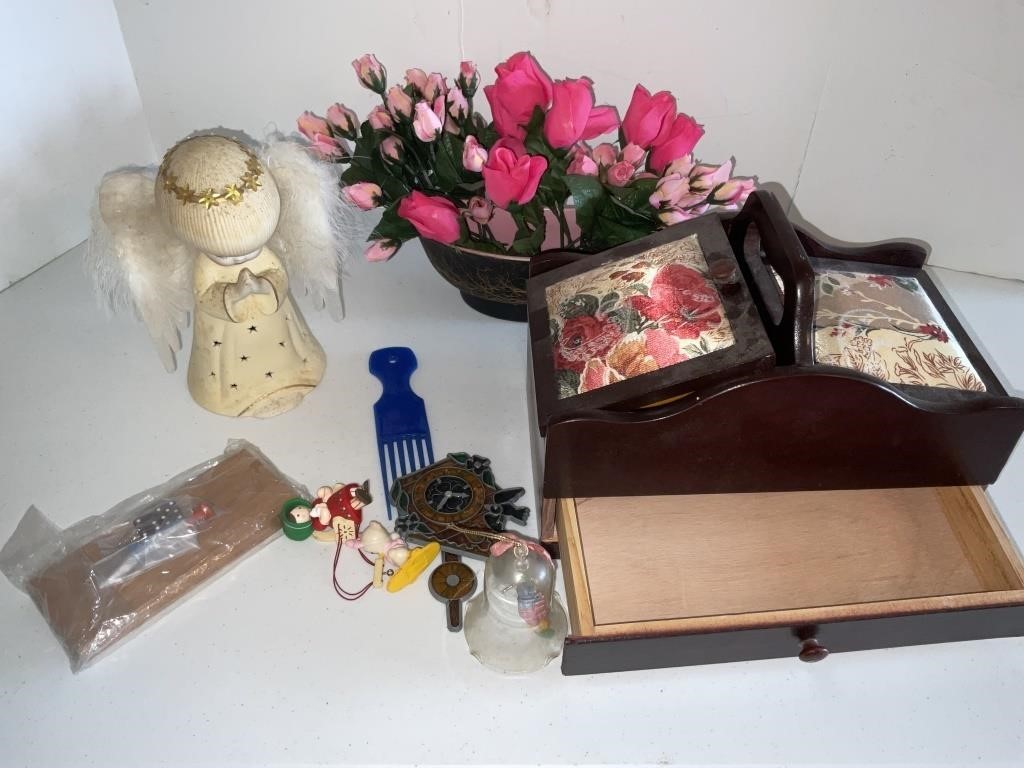 Sewing box angel flowers miscellaneous