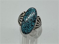 Kingman Black Web Turquoise Ring Size 10