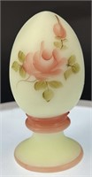 Fenton Hp Pink Rose On Custard Pedestal Egg By N