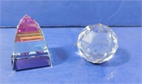 2 Colored Prism Glass Paperweights