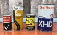 Check, Esso, Moly Oil, Gulflube tins