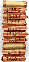 (10) Rolls 1920's Wheat Cent Penny Lot