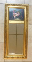 Oil on Board Topped Gilt Beveled Trumeau Mirror.