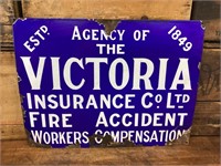Original Victoria Insurance Agency Enamel Sign