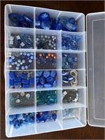 Shades of blue beads. Some are glass beads.