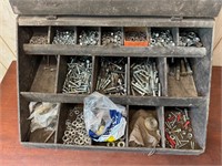 Wooden Box of Bolts, & Nuts