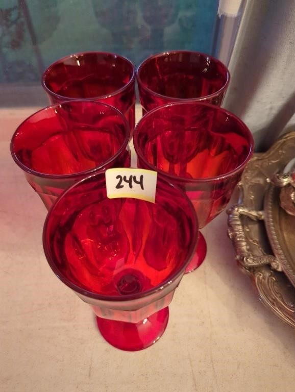 5 red goblet glasses