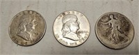 3 Silver Half Dollars