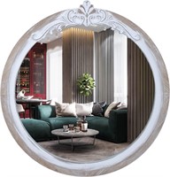 Wooden Circle Mirror  24'  Distressed Accent