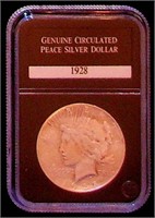 1928-S PEACE Silver Dollar, Graded: Gen. Uncir.