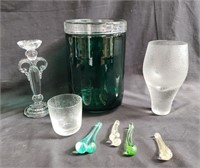 Group of glass and crystal items - cup, candle