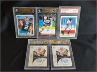 5 GRADED SPORTS CARDS, 2 W/ AUTOGRAPHS
