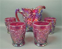 Fenton Founder Red Five Pc. Footed Water Set