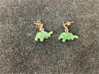 14k gold and carved jade elephant earrings. Total