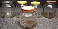 (5) Vintage Kitchen Glass Bulk Storage Jars