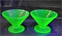 Uranium Swirl Optic Footed Bowls