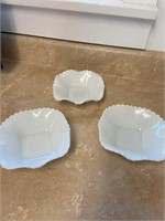 3 Ruffled Diamond Milk Glass Bowls