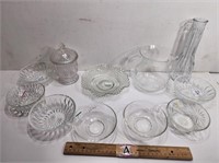 Glassware: Vase, Pitcher, Candy Dish, Glass Bowls